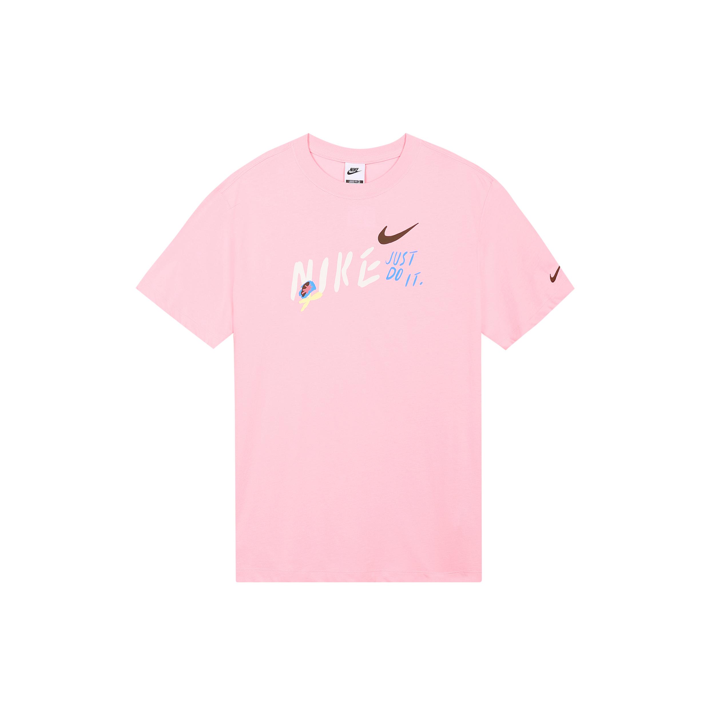 

New Nike Sportswear Drop Shoulder Sleeve T Shirt Women s Medium Soft Pink FJ7714-690 L