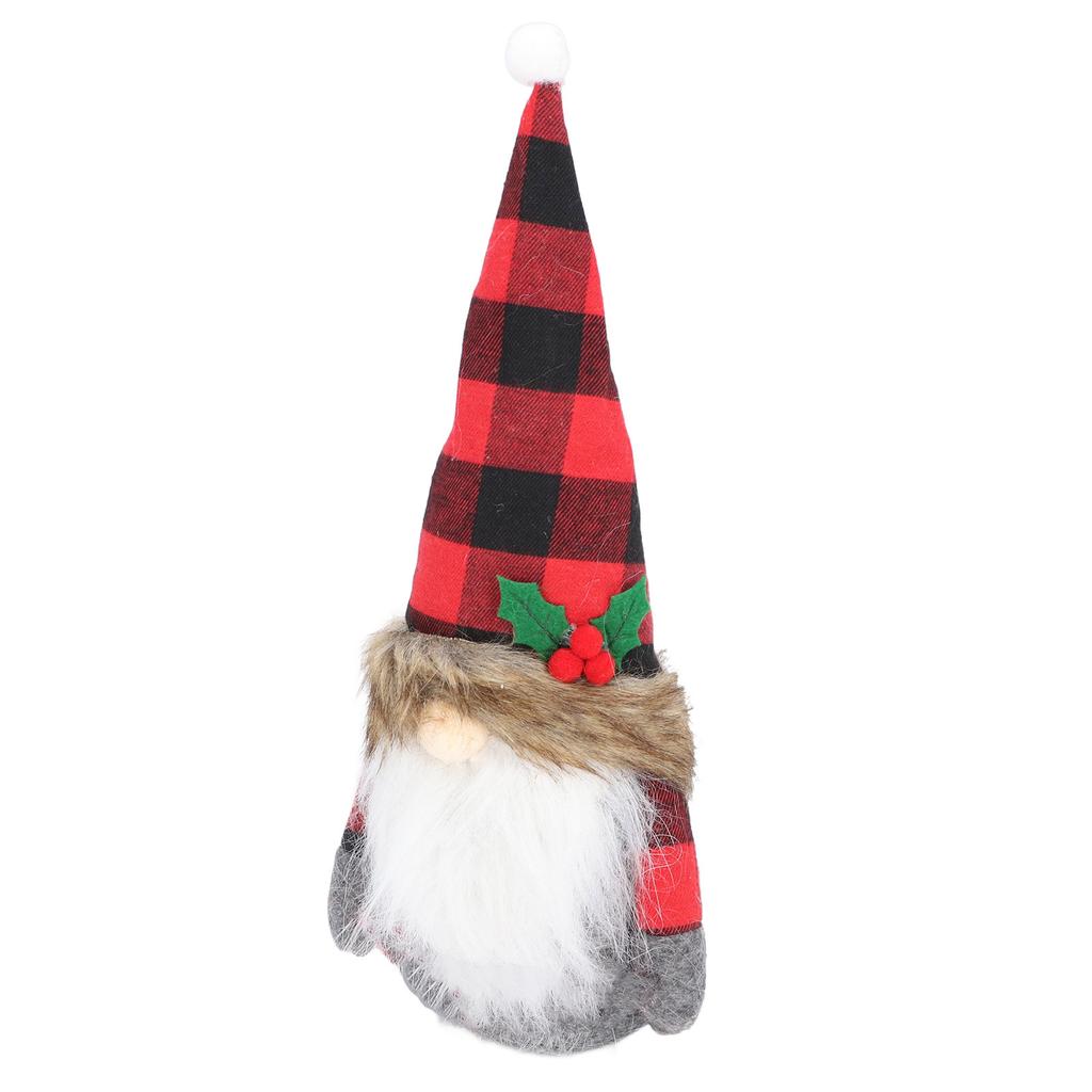 Santa Doll Ornament Red Black Plaid Hat Faceless Cloth Statue Holiday Decoration for TV Cabinet