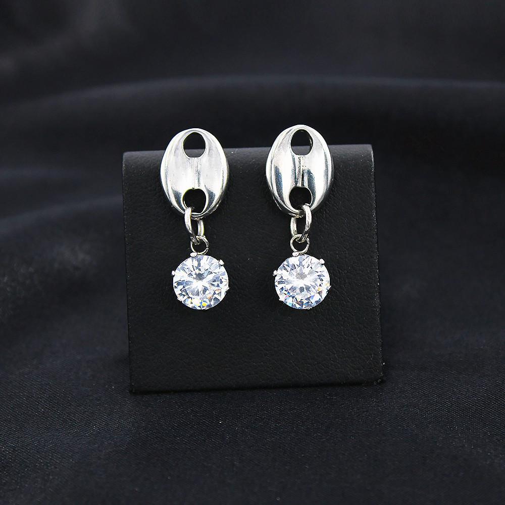 Elegant Titanium Steel Pig Nose Earrings with Dual Coffee Bean Zirconia Pendants: Trendy High-End Drop Earrings for Women