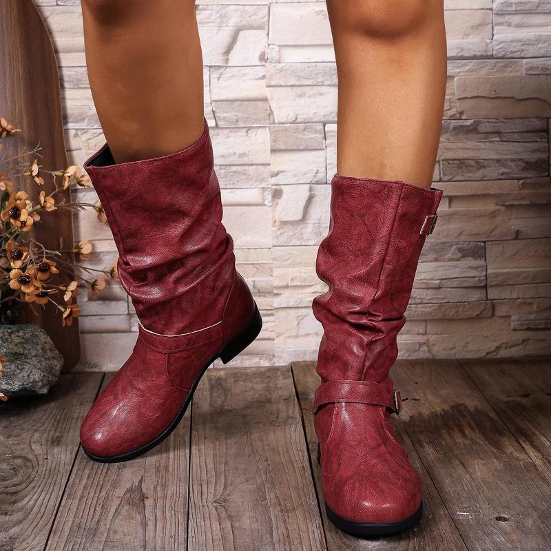 Botas de Mujer Hebilla Retro Botas Vaqueras Diseño Apilado Botas de Media Caña para Mujer Exterior Antideslizante Casual Bota Botas Vaqueras Mujer
