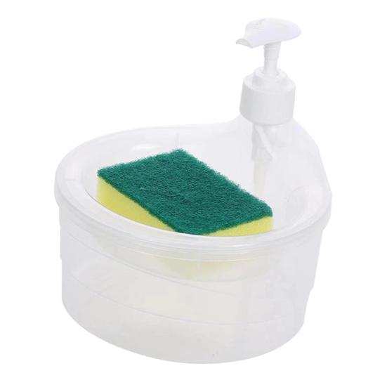 

Yousheng Kitchen Soap Dispenser with Quick-Drying Sponge Holder Quick Drying Removable Refillable Drip Tray One-Hand Operation Anti-Slip Base Kitchen Round белый