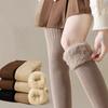 Yousheng 1 Pair Women Winter Socks Plush Over Knee Socks Anti-slip Solid Color Warm Thickened Stockings Warmth Socks for Various Occasions