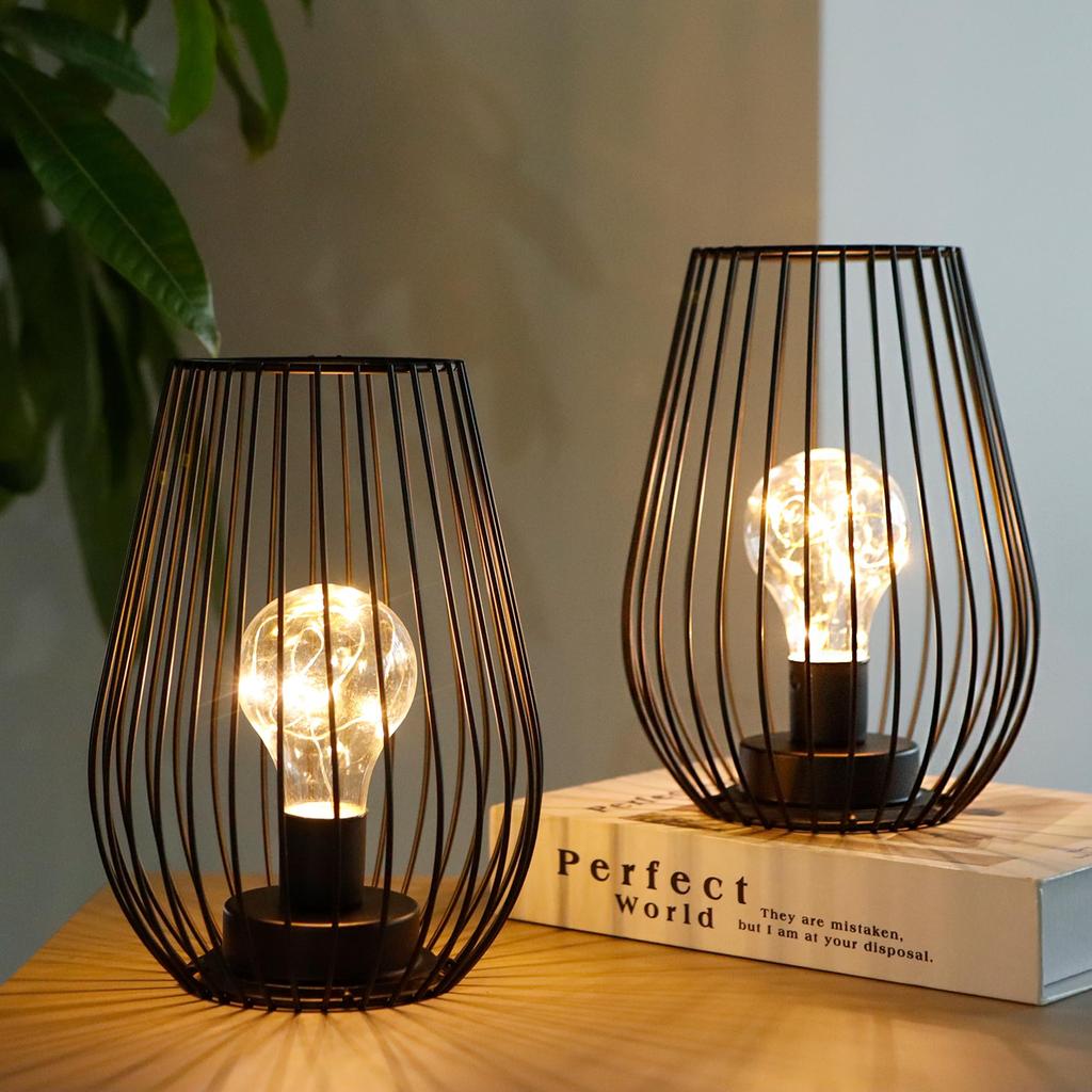 TRIROCKS Metal Cordless Table Lamp - 8-inch Tall Cage-Shaped Battery-Operated Lamp with Warm Fairy Light Bulb - Perfect for Indoor/Outdoor Use, Christ