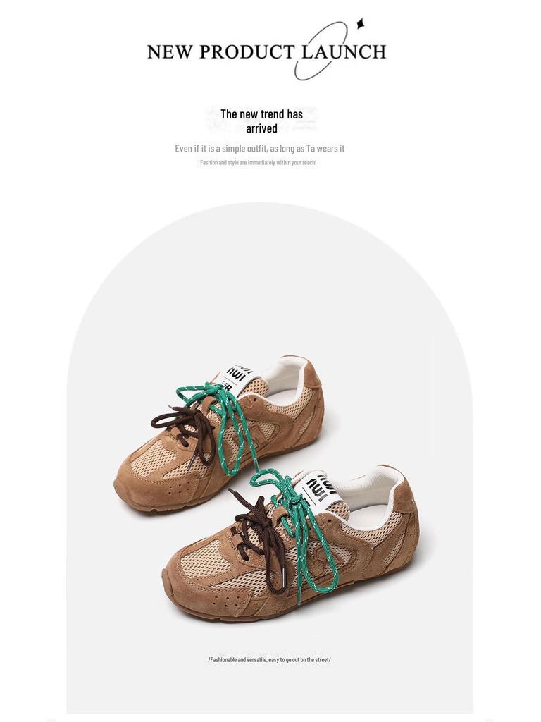 2024 Autumn Women's Dexun Leather Sneakers: Two-Color Laces, Forrest Gump Style, Casual Dad Shoes