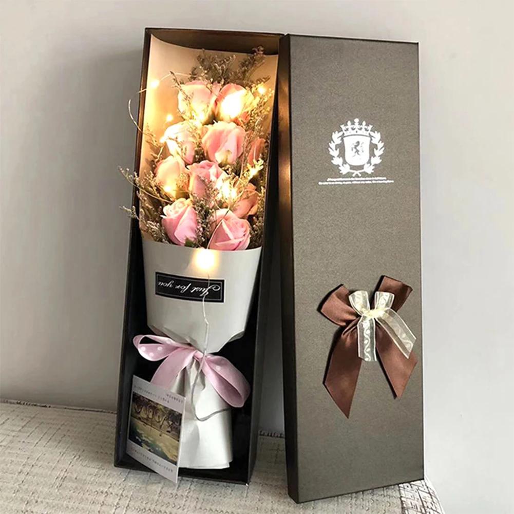 1Pc Soap Rose Flower Bouquet Gift Box With String Light Girlfriend Party Decoration Rose Flower Present Valentine s Day Gift