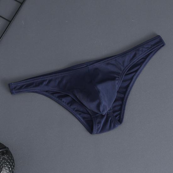 Men Briefs Ice Silk Thin Stripe Solid Color U Convex Inside Wearing Sexy Quick Dry Thong Panties Underpants for Sleeping