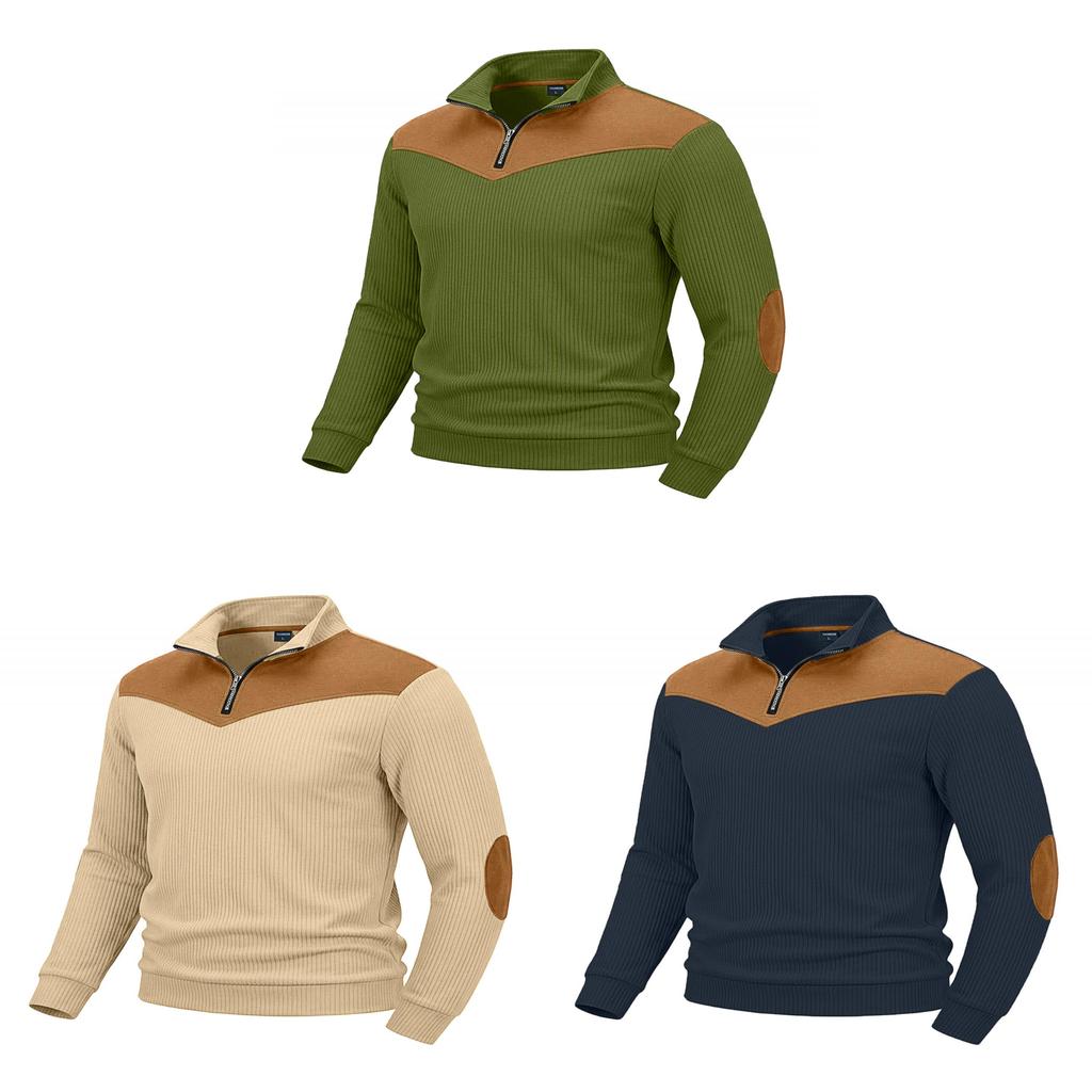 Felpa Uomo Vintage Stile Europeo con Mezza Zip e Collo Alto in Tessuto Poliestere per Uso Casual