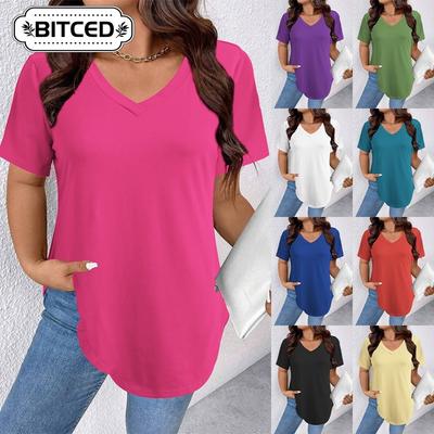 Damesmode Casual Effen Kleur Print Korte Mouw V-hals Blouses & Overhemden