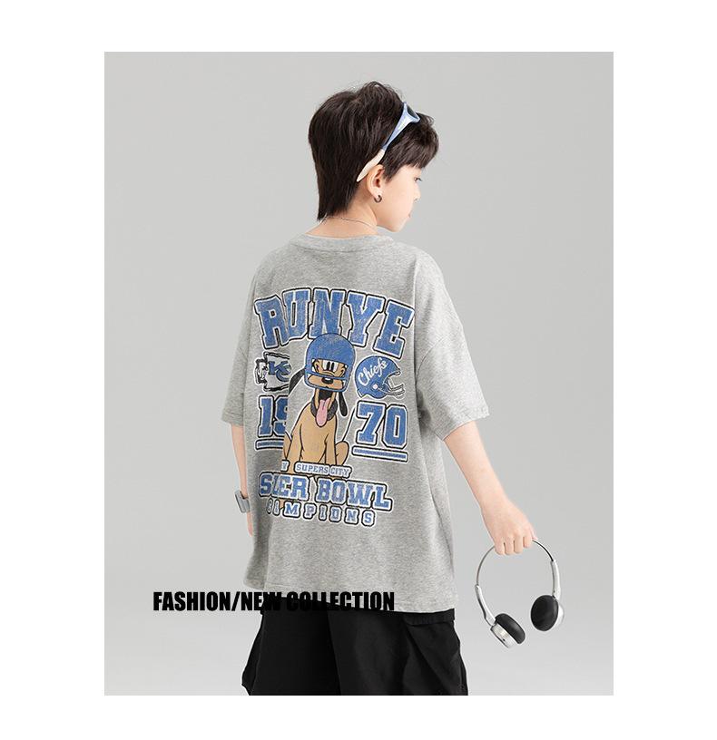 Boys' Trendy Korean Style Cartoon T-Shirt - Casual Loose Fit, Short Sleeve Summer Top