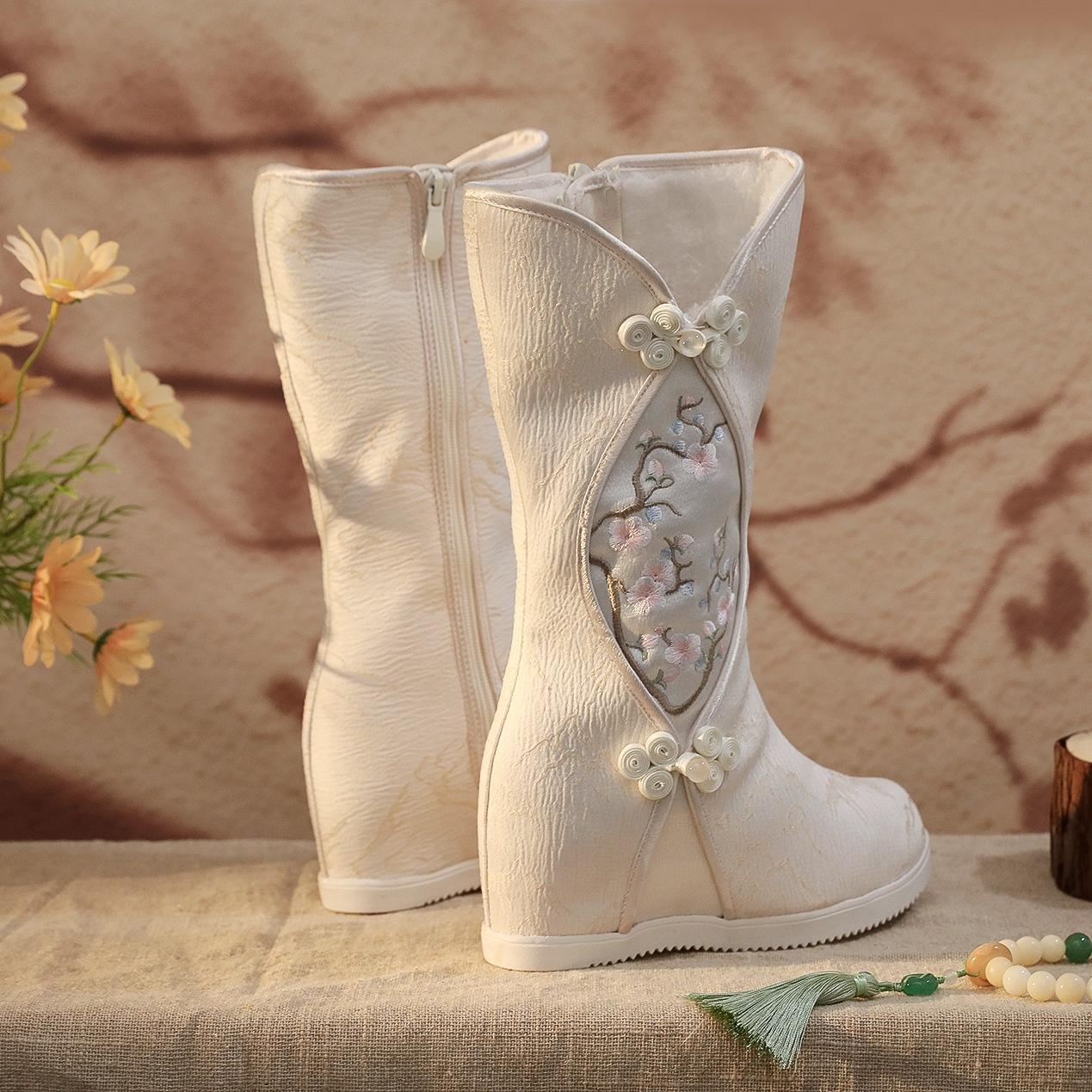 

Зимние теплые сапоги до середины голени для женщин, слипоны с подкладкой из искусственного меха, вышитые зимние ботинки, женские удобные прогулочные ботинки с подкладкой из флиса и боковой молнией 41