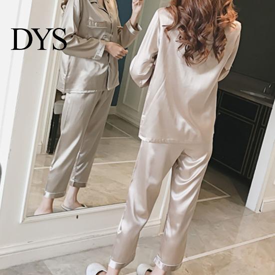 Female Nighty 2 Pcs/Set Pajamas Suit Imitation Silk Single-breasted Cardigan Oversized Turn-down Collar for Home