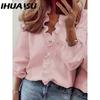 IHUASU Women's Fashion Casual Solid Color Print Long Sleeve V Neck Blouses & Shirts
