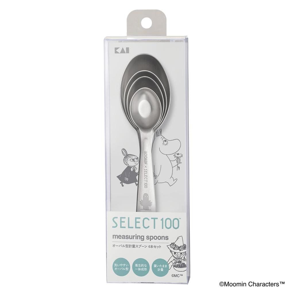 Kai Measuring Set of 1 1 Oval Dishwasher Easy To Moomin X SELECT100 DH3203 Spoons, 4 Tbsp, 1/2 Tsp, Tsp, 1/2 Tsp, Shape, Safe, Clean, Silver,