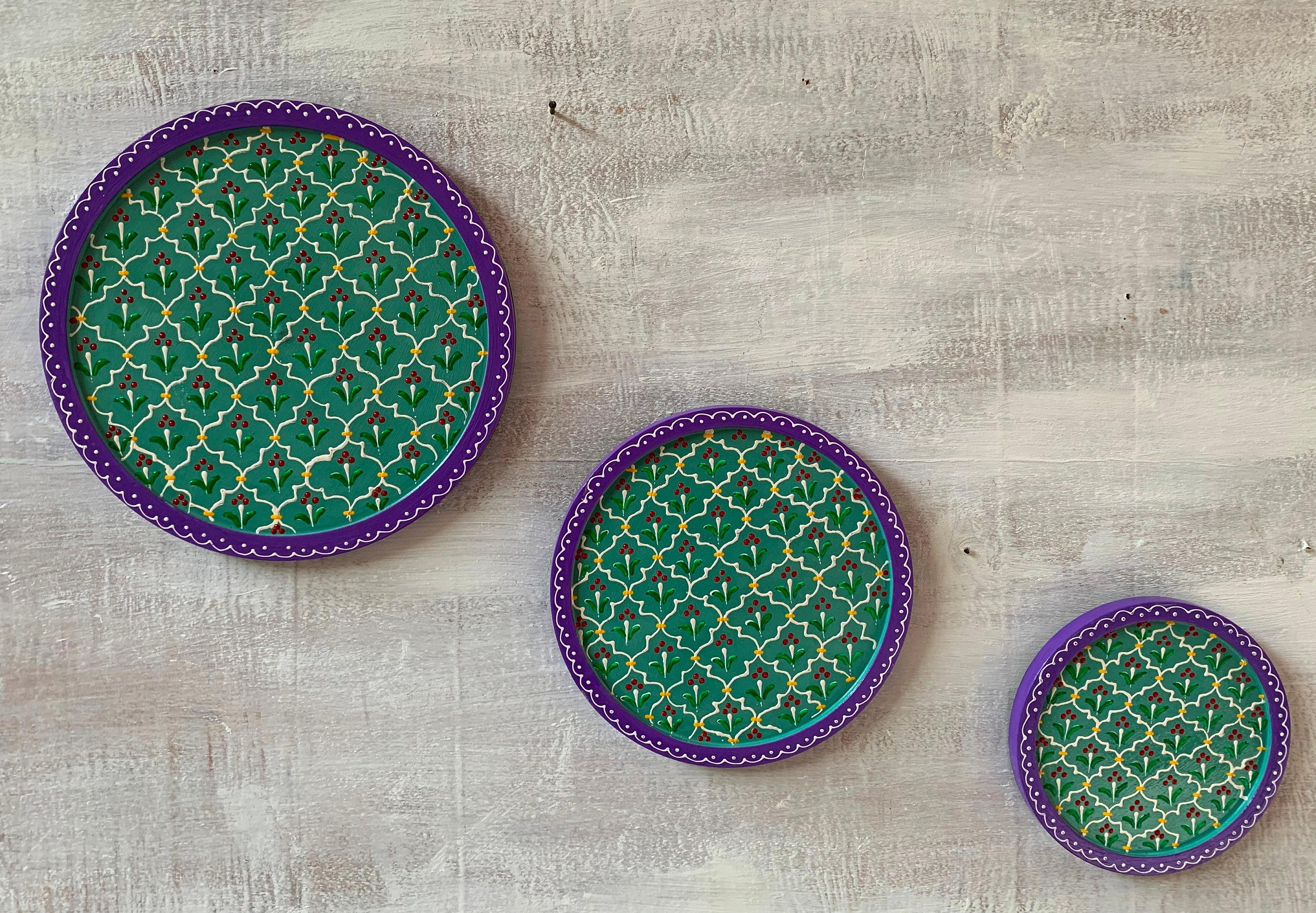 

Handcrafted Wooden Wall Plates Blue Floral Decor Accents 16” X 8” X 24” (l x w x h) разноцветный