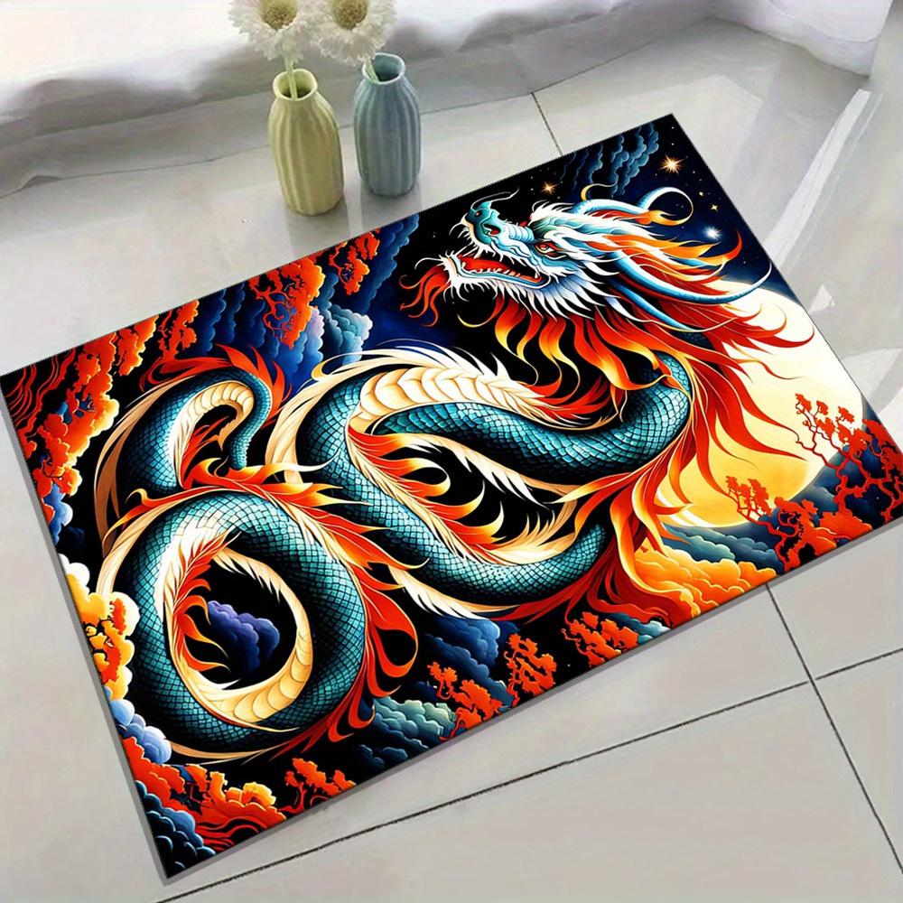 1pc Vibrant Chinese Dragon Design Non-Slip Area Rug -Crystal Velvet, Large Size , Perfect for Home, Restaur