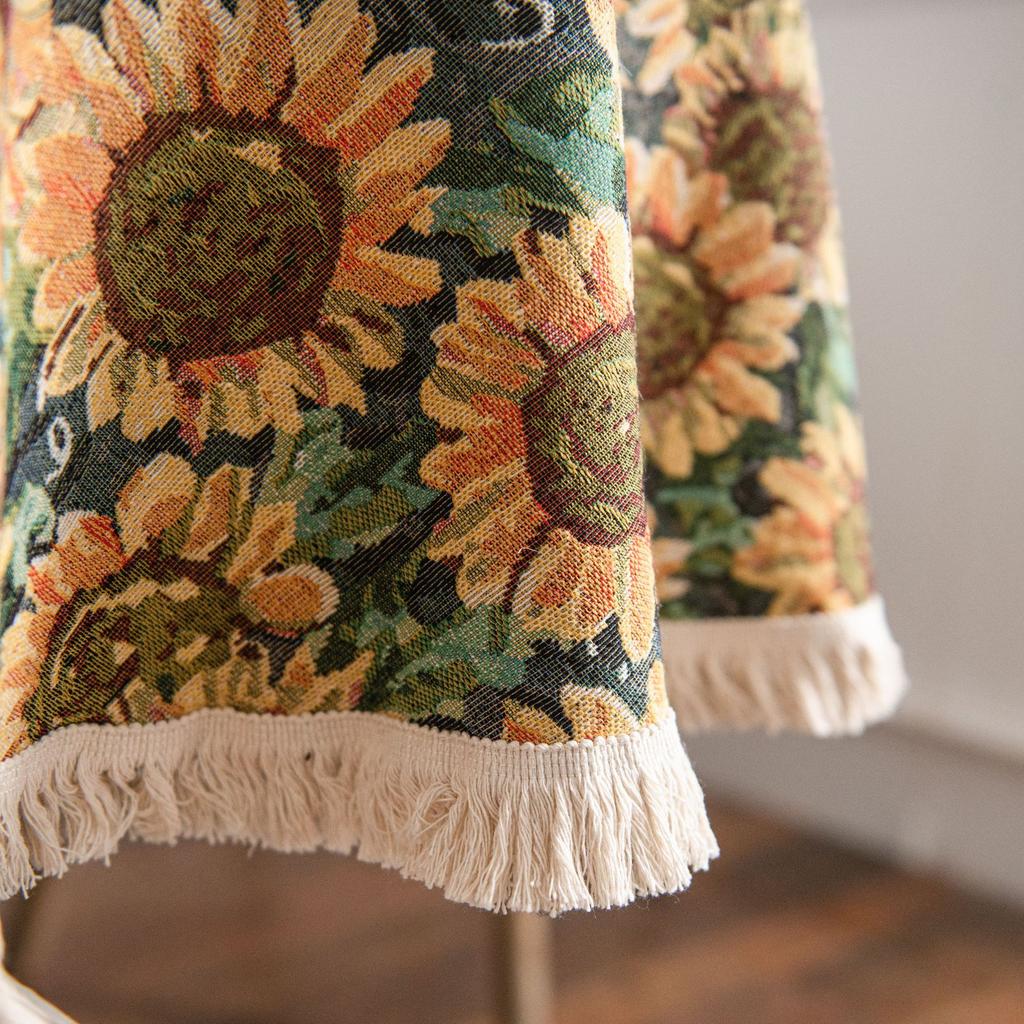 Amerikanische Tischdecke Jacquard Sonnenblume Tischdecke Runde Tischdecke Geeignet für Feiertagsküchen, Wohnzimmer, Familientreffen