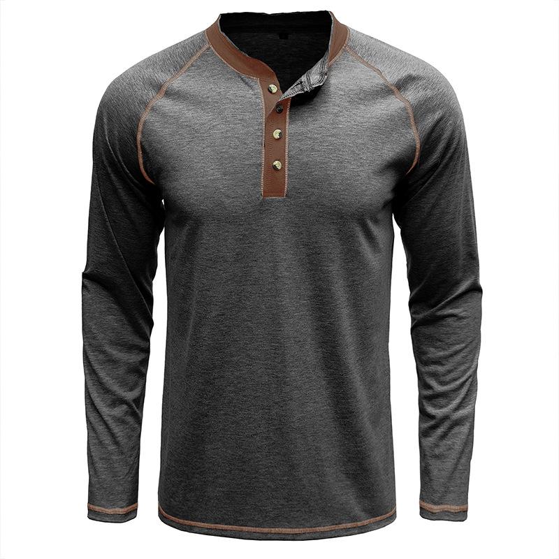 Herrenhemden, lange Ärmel, Pullover, Baumwolle, Henley-Hemd, Farbblock, Rundhalsausschnitt, Knöpfe, Unterhemd, Frühling und Herbst, Freizeitkleidung