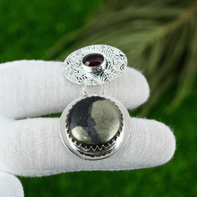 Natural Pyrite Gemstone Pendant Handmade 925 Sterling Silver Indian Jewelry