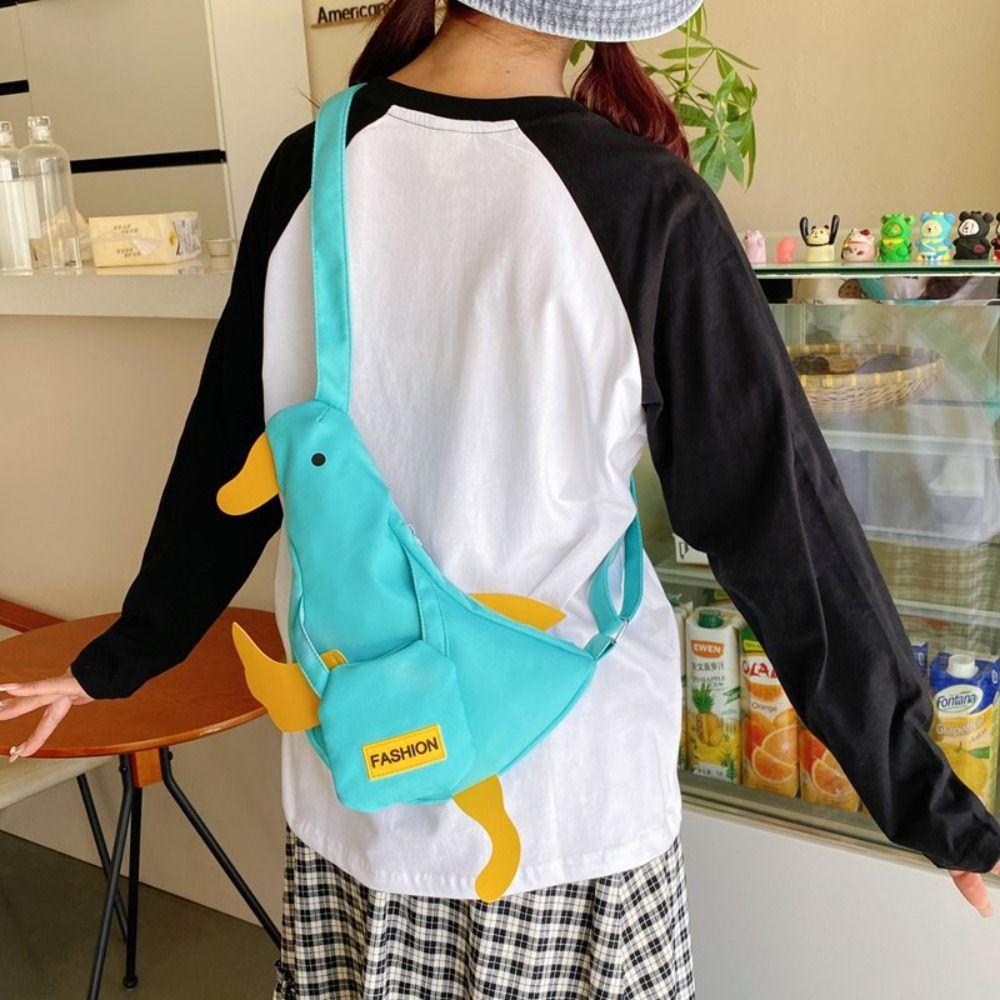 Korean Style Duck Shoulder Bag Canvas Cartoon Chest Bag Creative Funny Duck Crossbody Bag  Girls