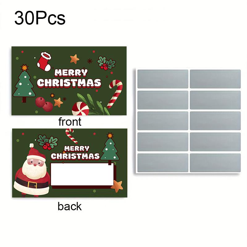 

Набор из 30 рождественских скретч-карт, подарочные сертификаты для DIY с рисунком Санта-Клауса и елки, призы для веселой праздничной вечеринки 9x5.4cm