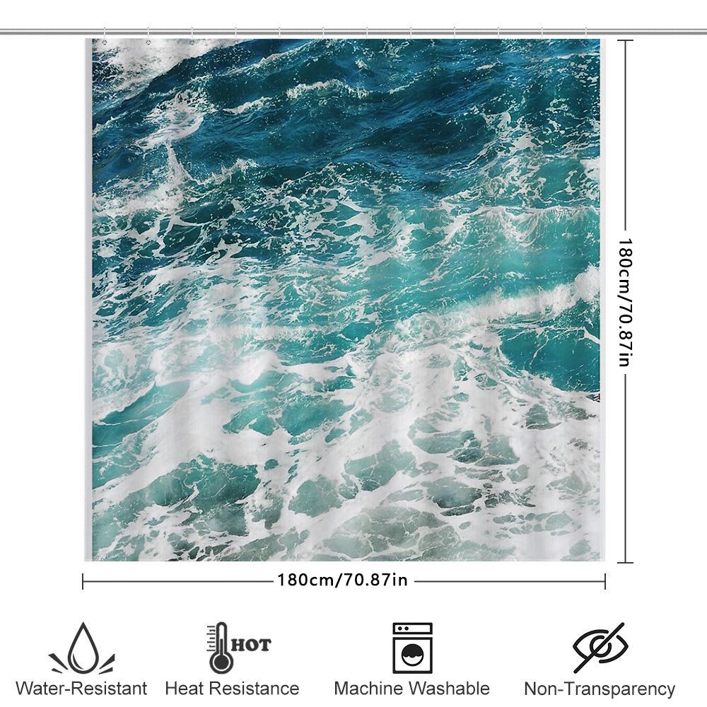 Ocean Wave Shower Curtain Blue Sea Beach Bathroom Decor Waterproof Fabric Liner Backdrop