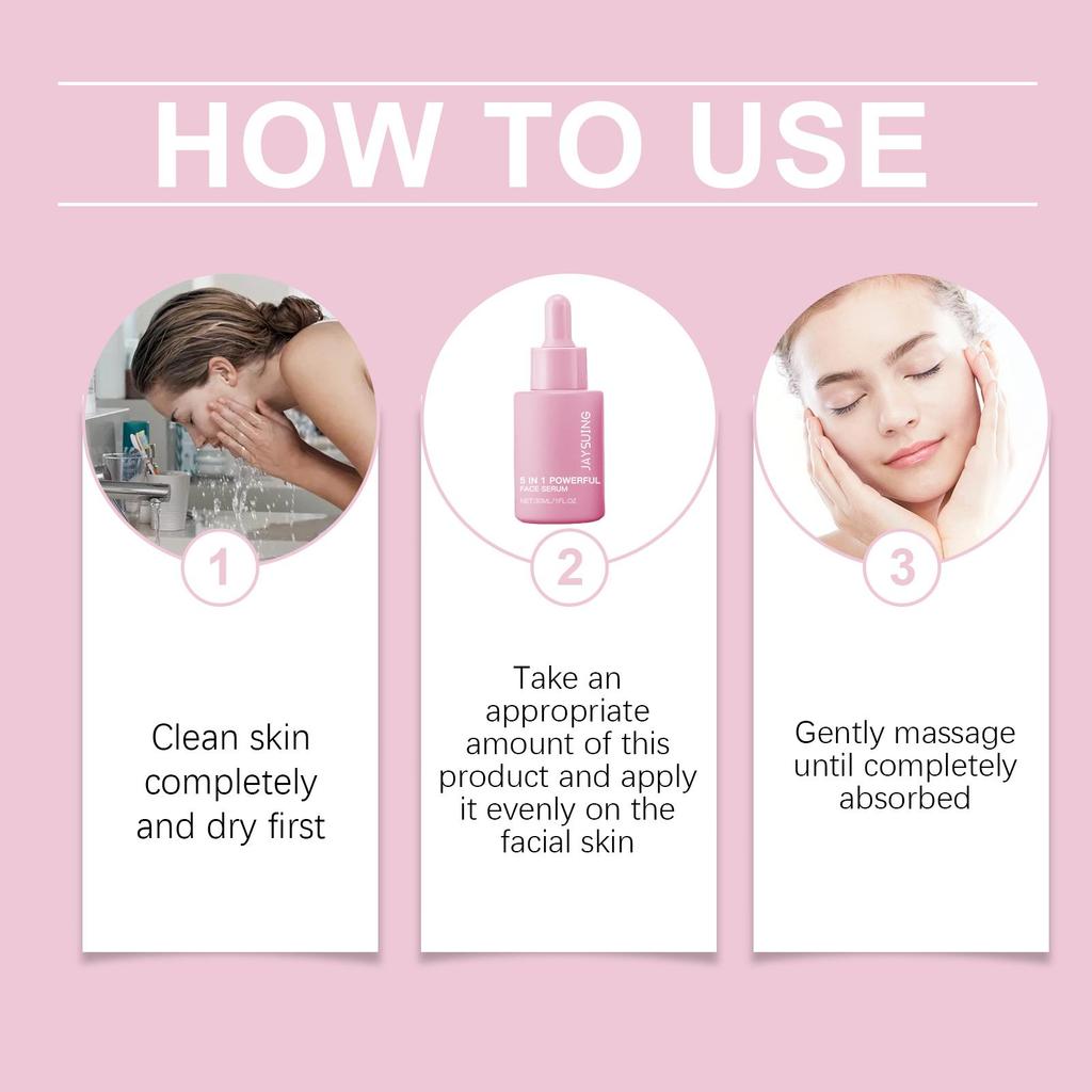 Jaysuing 5-in-1 Nourishing Essence Moisturizes, Firms, and Repairs Facial Skin Elasticity. Easily Absorbed, Non-Greasy. Suitable for Face. 30ml/box