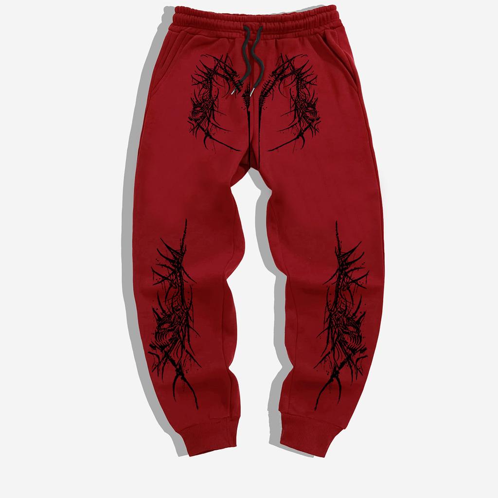 Hip-Hop High Street Dark Style-Thorn Totem Street Casual Sweatpants, Campus Fashion Outdoor Casual Jogging Pants