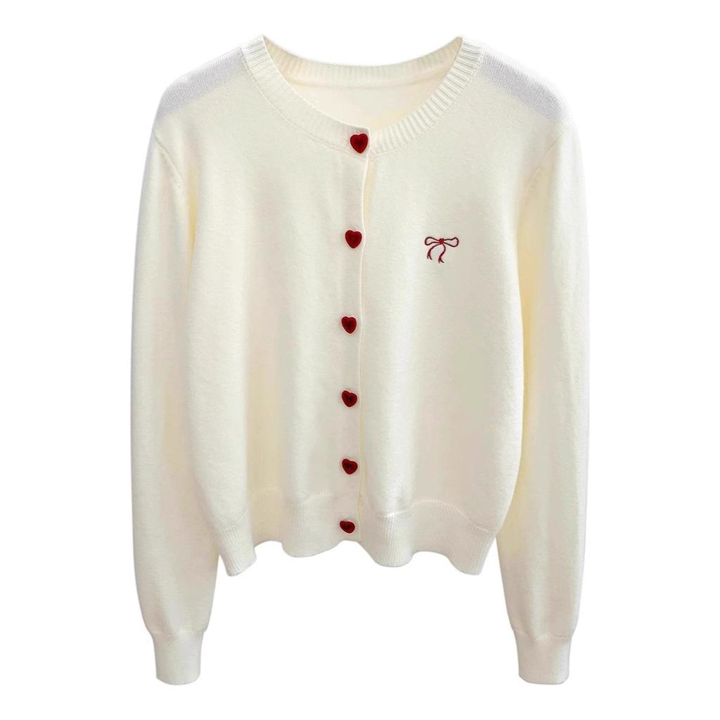 Andy fleece washing water, embroidered bow knitted cardigan jacket women's autumn and winter sweater lazy short