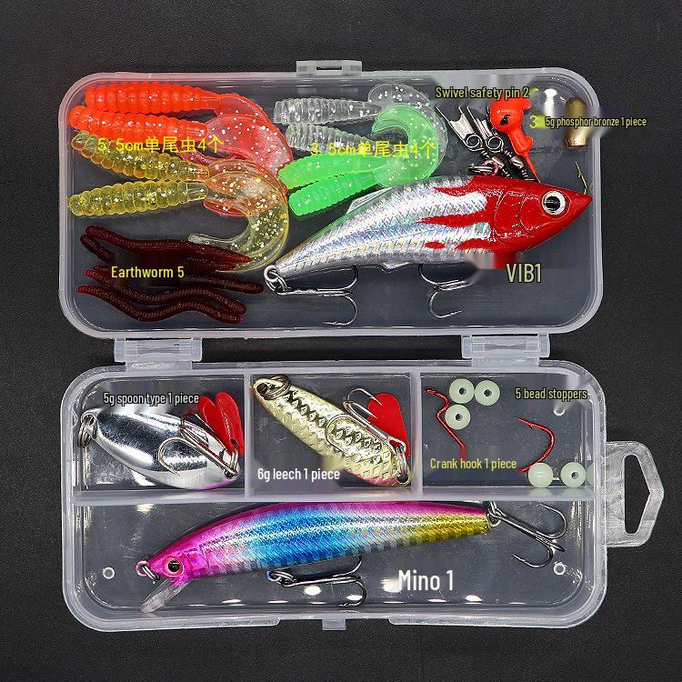 Lure Spinner & Soft Bait Thunder Frog Minnow Hook Combo Set In Box