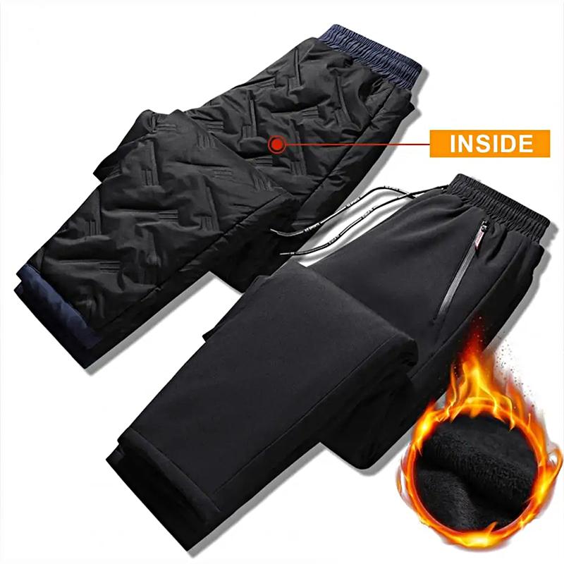 Men Warm Plus Velvet Drawstring Bottoms Solid Color Straight Trousers Sweatpants Down Pants