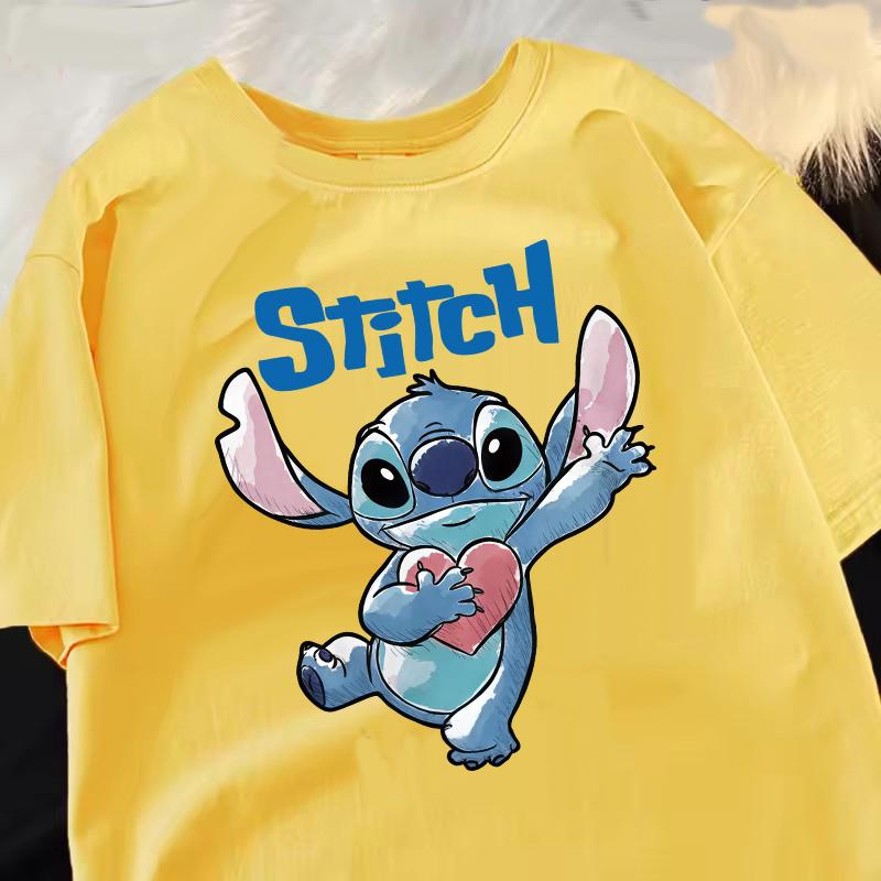 Funny 100 Cotton Stitch Love Graphic Print TShirt for Women Casual Short Sleeve Tee Cartoon Design