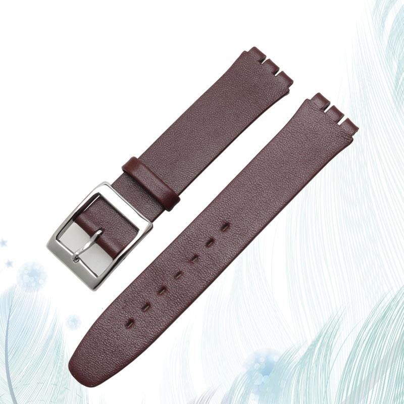 Натуральная кожаный ремешок для часов Мягкий ремешок 17 мм ручной работы кожаный браслет для swatch браслета Кожаный Черный,коричневый Ремешок для часов Браслет 17mm