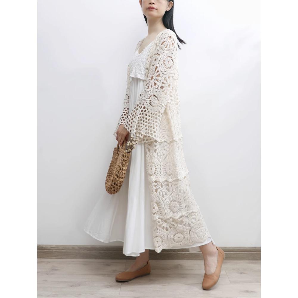 DIMANAF 2026 New Blue Cardigan Women Knitting Lace Long Vest Hollow Summer Style Basic Tops Tees Loose Clothing