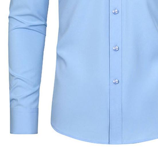 Chemise habillée printemps-automne pour hommes, col rabattu, coupe ajustée, extensible, simple boutonnage, manches longues, couleur unie, mi-longue, formelle, événement d'affaires, bureau