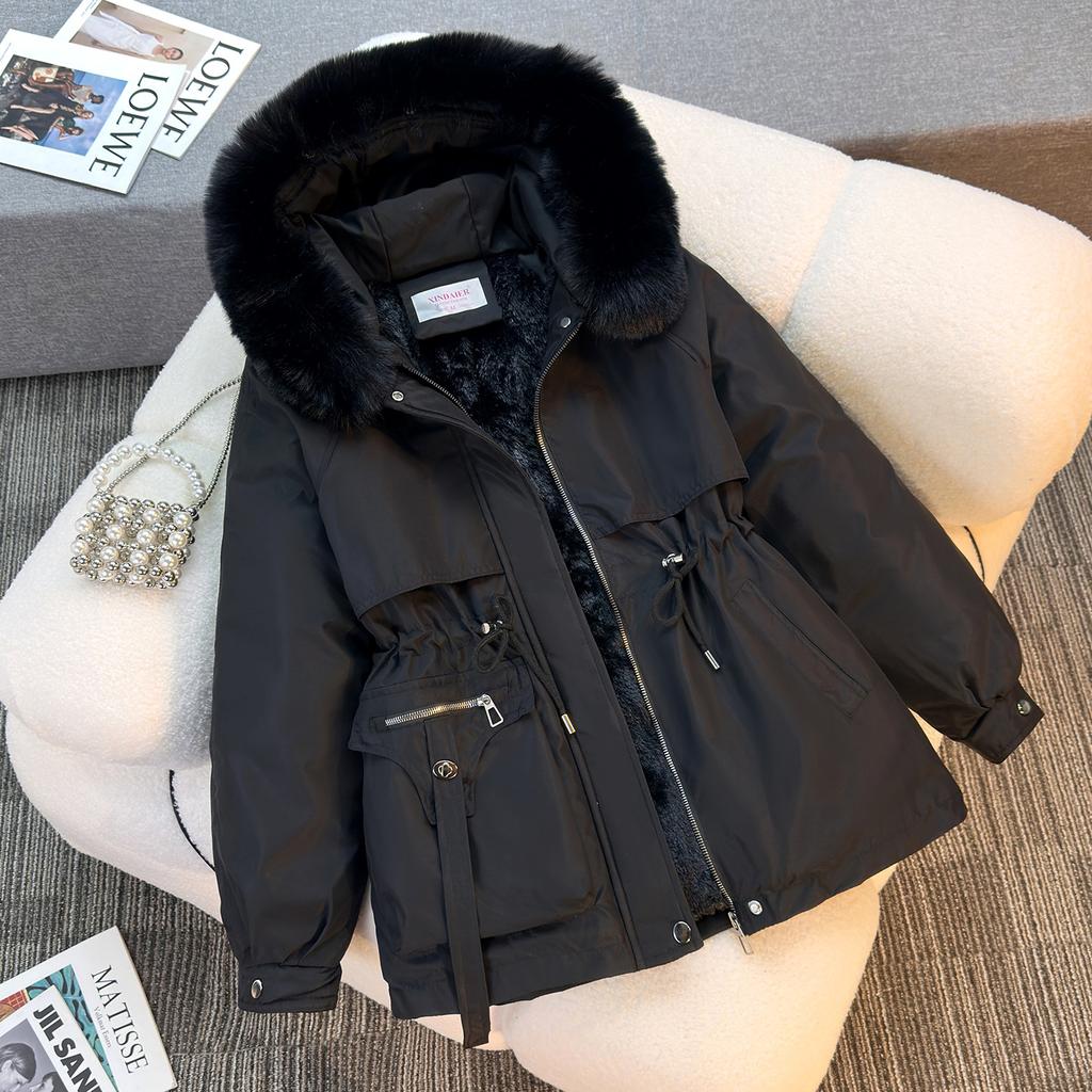 Pie Overcomes Women's Winter Year's New Big Fur Collar Women's Pie Overcomes Fashion Versatile Fleece Integrated Jacket