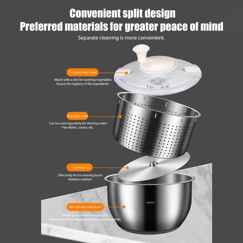 Premium 304 Durable Metal Salad Dryer For vegetables And Small Fruits With Space Saving Construction