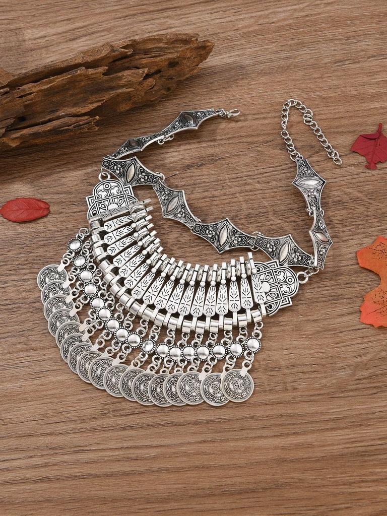 Etnisk Vintage Bohemisk Lång Mynt Halsband Med Tofs Mynt Hänge Design För Kvinnor
