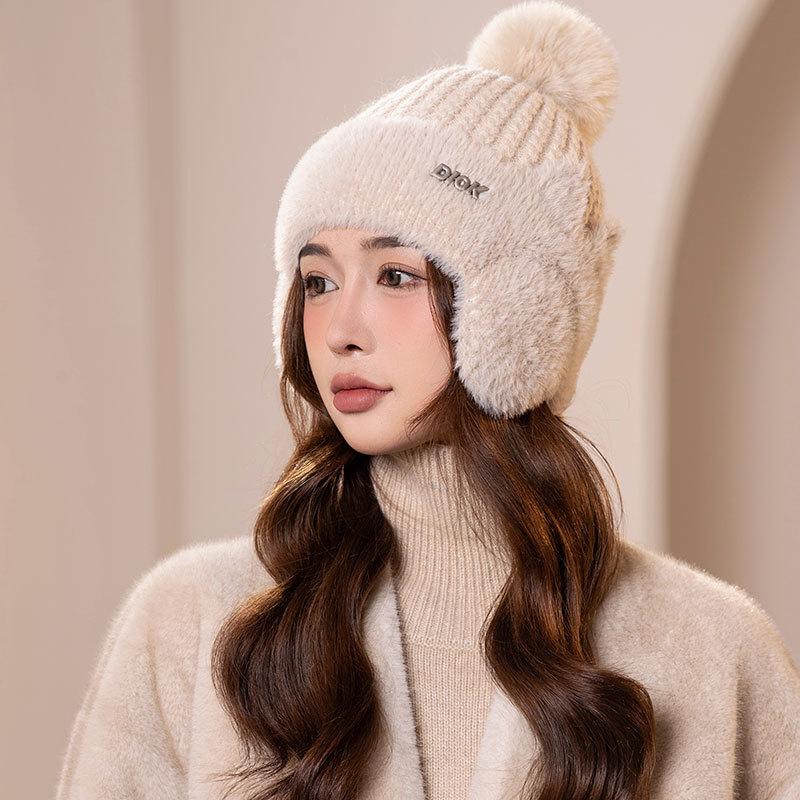 

Флисовая теплая вязаная шапка с защитой ушей, женская зимняя ветрозащитная шапка-пуловер из шерсти, спортивная плюшевая шапка для активного отдыха и велоспорта Cold and warm, elastic