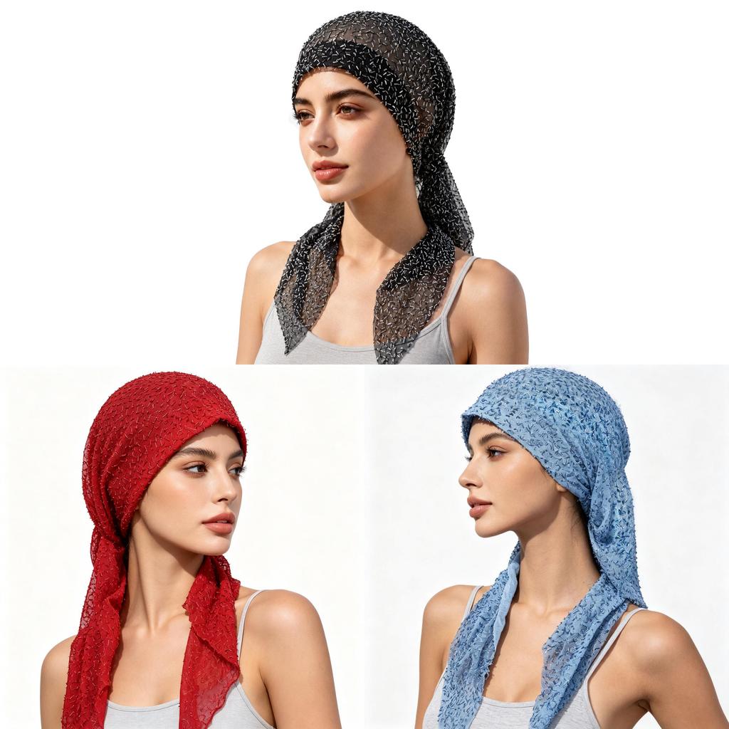 Stylish Womens Glitter Mesh Headscarf Cap With Sun Protection For Summer And Winter Wear