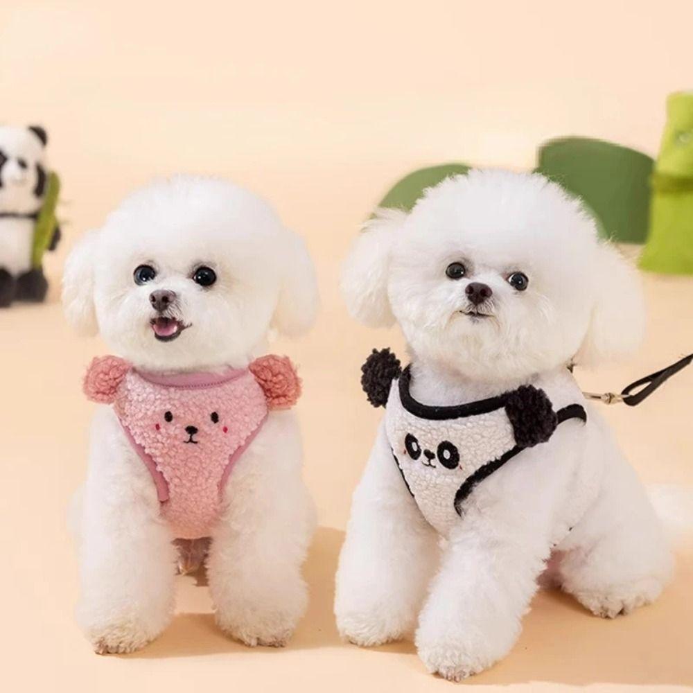 Lamb Velvet Pet Harness Leash Adjustable Vest Dog Walking Rope Pet Chest Strap Set  French Bulldog