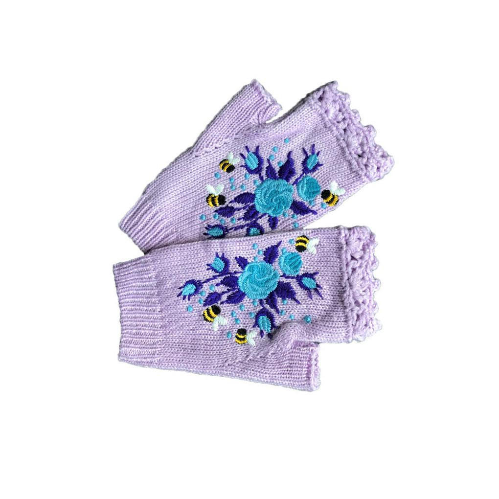 1 Pair Woman Embroidery Knitted Gloves Winter Autumn Skating Ski Riding Warm Thermal Crochet Flowers Mittens for Female