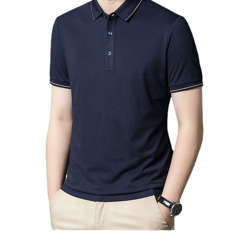 Men'S High-End Mulberry Silk Cold Short-Sleeved Polo Shirt Men'S Casual And Comfortable Solid Color Top