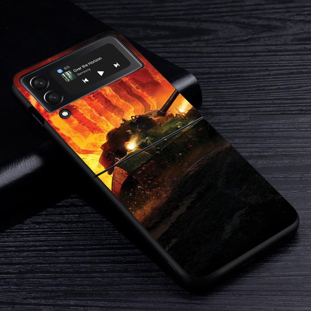 Kryt na mobilní telefon Tanks Fighter Warship pro Samsung Galaxy Z Flip4 Flip3 5G Černý Coque Z Flip 4 3 Tvrdý PC Luxusní Kryt Zflip3