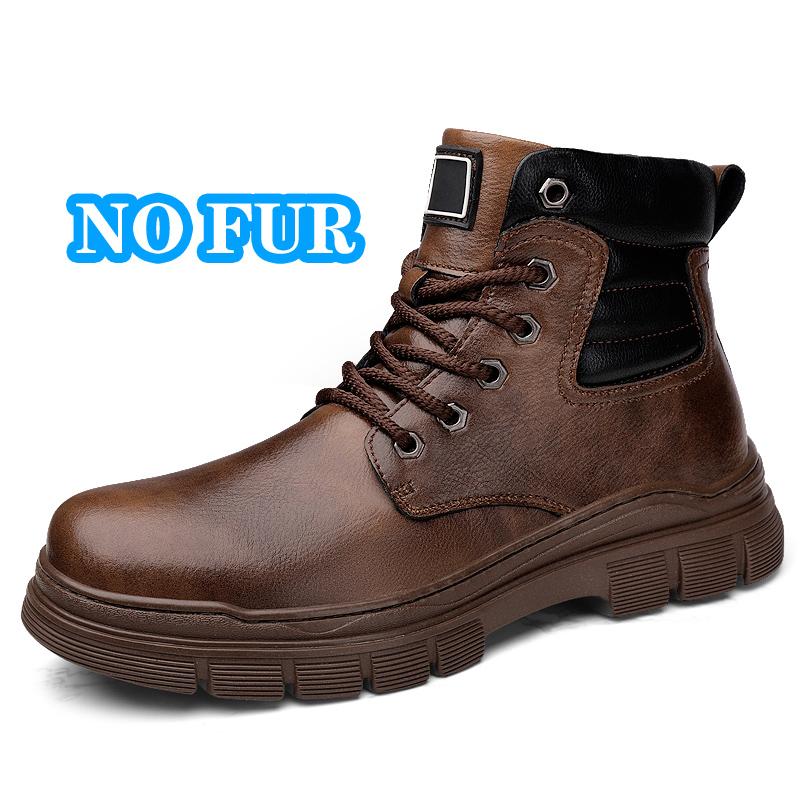 Luxury Brand Warm Platform Boots for Men Autumn Winter Cow Leather Men's High Top Shoes Fashion Male Ankle Boots Motocross Botas