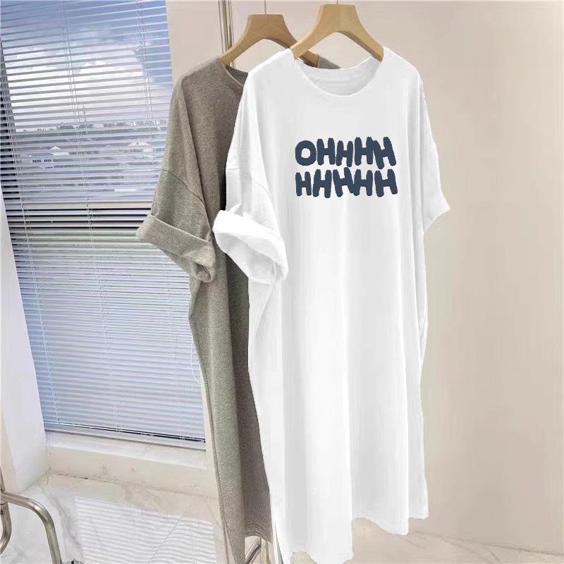 Plus Size Loose-Fit Short-Sleeve Print T-Shirt Dress, Over-the-Knee Nightgown