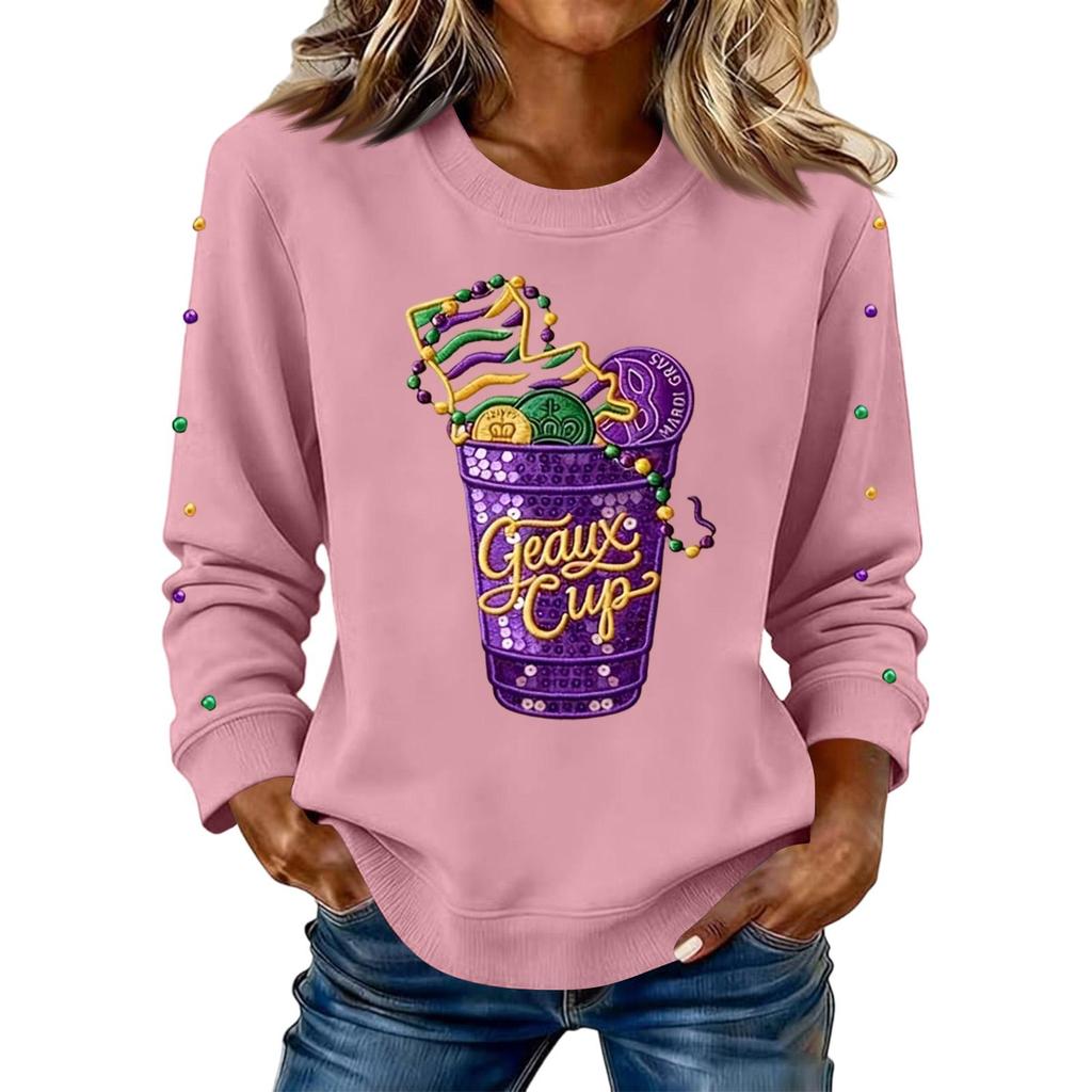 Women's Fashion Printed Long Sleeve Loose Round Neck Sweatshirt Top