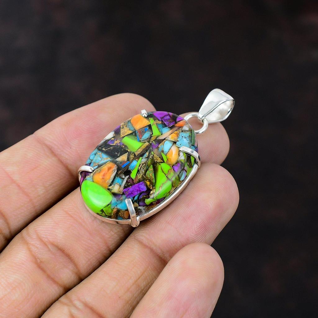 Fiesta Kingman Türkis Anhänger 925 Sterling Silber Anhänger Edelstein handgemachter Schmuck Multi Kupfer Türkis Anhänger Jahrestag für Geschenke