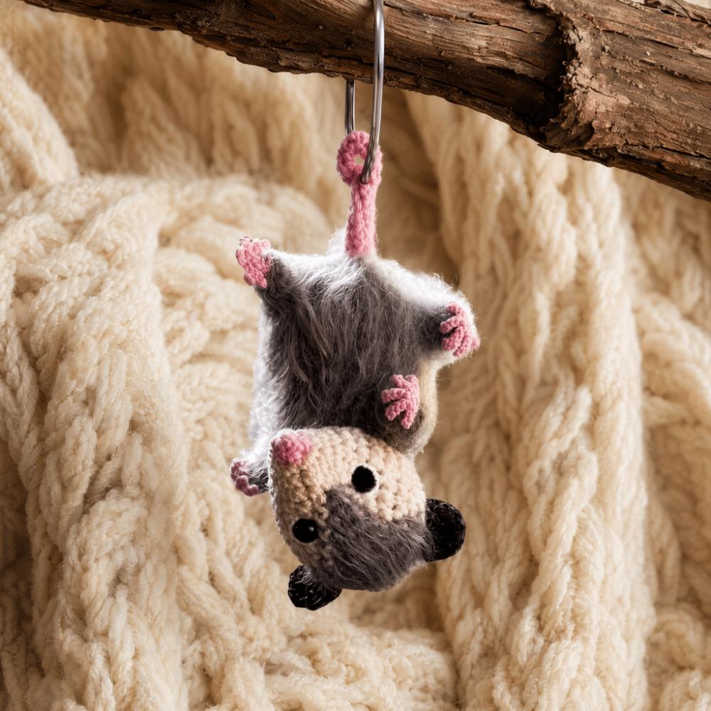 Crochet Rearview Mirror Accessory Handmade Knitted Screaming Possum Ornament  For Car Interior