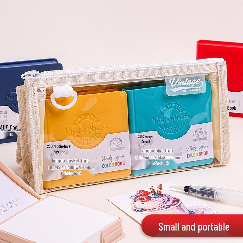 Portable Mini Blue Fruit Watercolor Notebook Set for Art Students