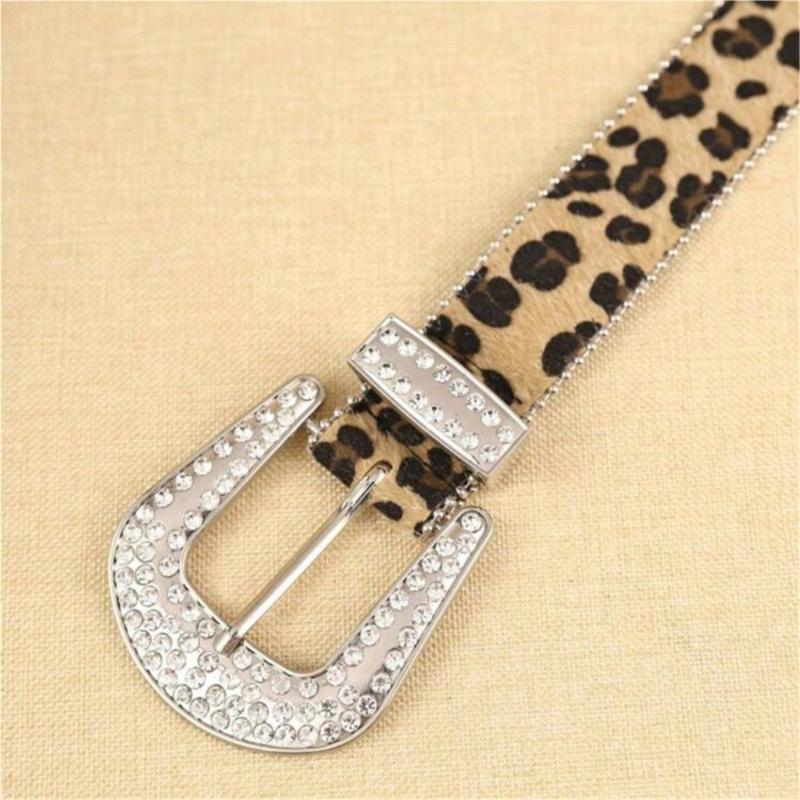 Unique Waist Belt Leopard Print Chain for Cowboy Cowgirl Stylish Rhinestones Buckle Retro Hot Buckle Waist Chain Belt